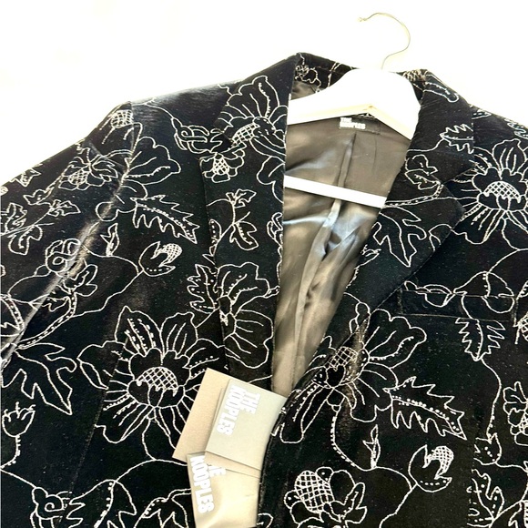 The Kooples women’s glitter flower printed black velvet blazer jacket size 38